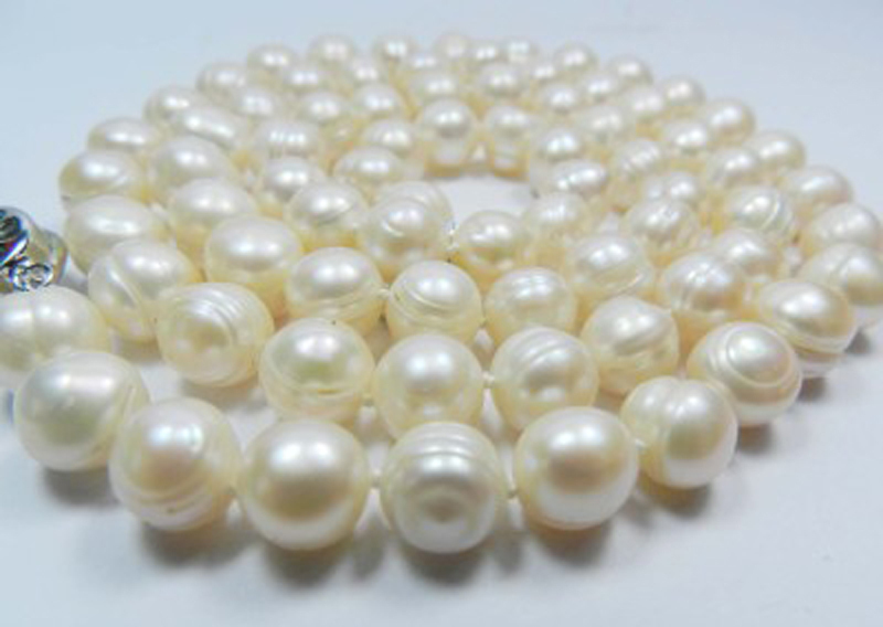 25-Inch Freshwater Akoya Pearl Necklace - 7-8mm White Baroque Pearls, Silver Plated, Handmade 12 thumbnail image