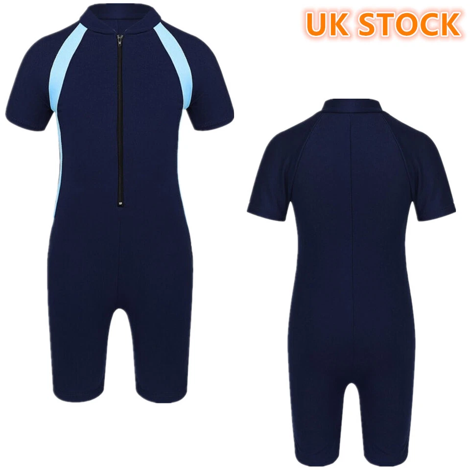 UK Kids Boys One-Piece Swimsuit Rash Guard Swimwear Sun Protection Swim Costume