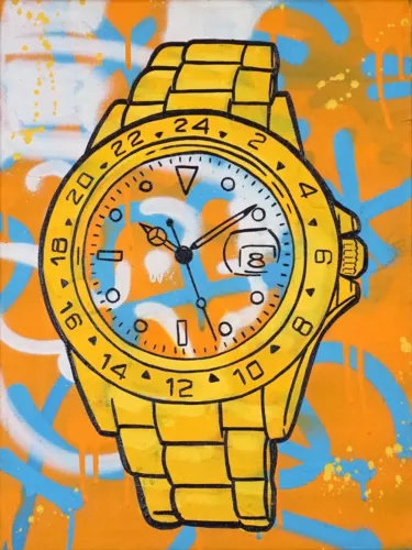 Golden Karats Rolex watch Gold "Explorer 2"/ art banksy stik Alec M warhol kaws