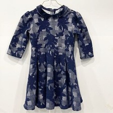 Janie  Jack Girl  s Printed Jacquard Dress Velvet Collar Size 3 Button Blue