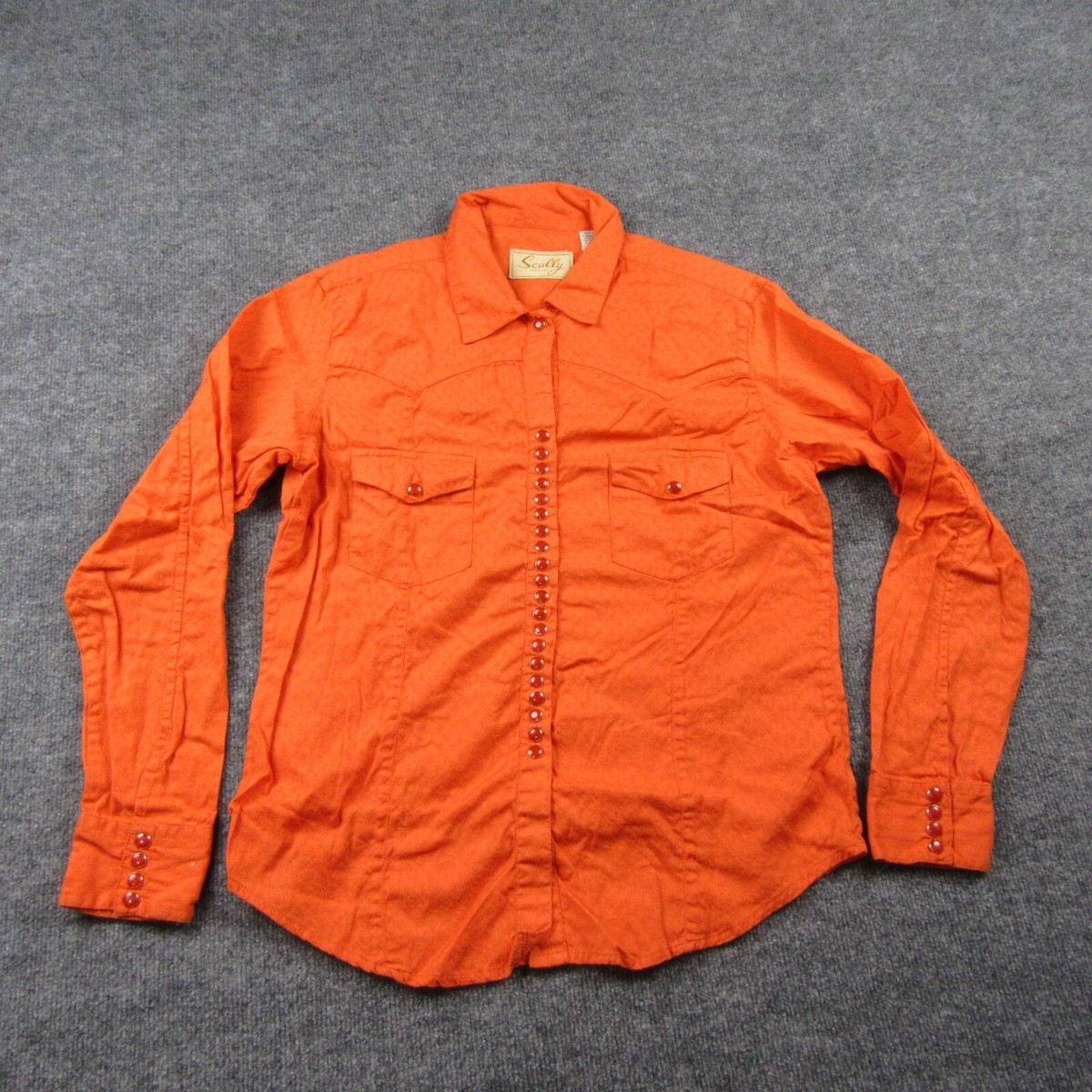Scully Shirt Womens Large Orange Western Pearl Snap Blouse Top Rodeo Cowgirl