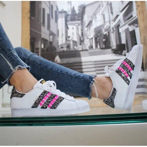spreker omroeper kruis adidas Superstar White Glitter Studded Fluo Pink [Custom Product] Shoes |  eBay