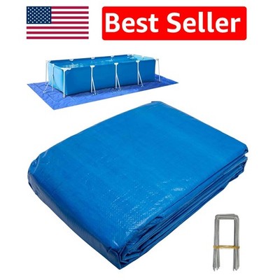 Heavy-Duty PE Pool Liner Pad 24x16 Ft with Stakes   Ideal for Above Ground Pools
