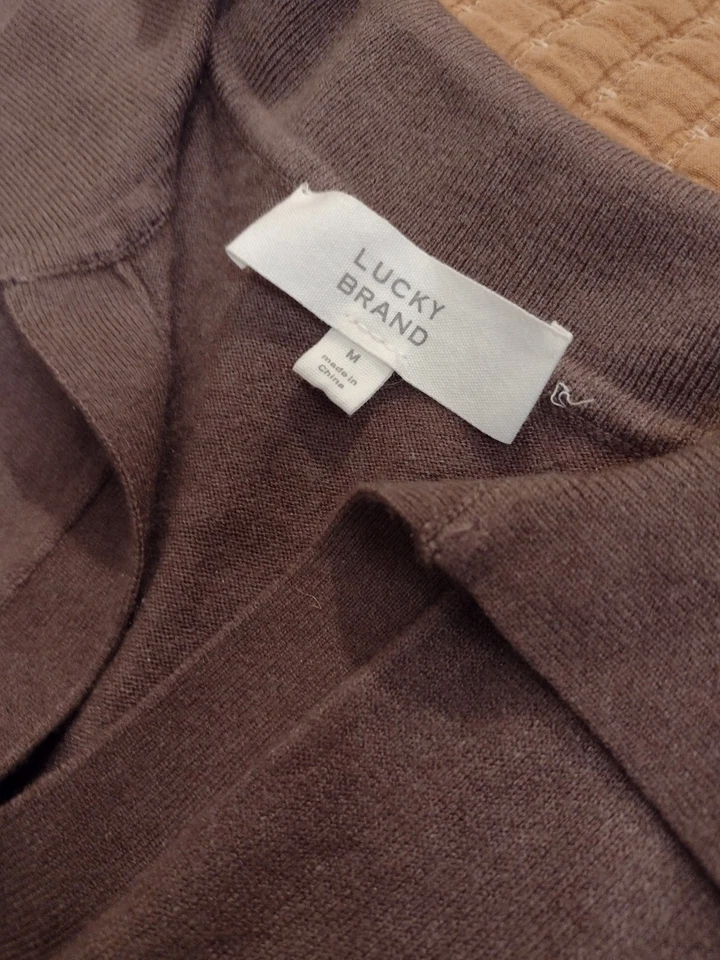 Y2K Lucky Brand обтяжку свитер платье с D-кольцо ремни коричневый стороны разрезы Sz M - Изображение 4 из 4