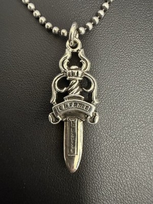 Chrome Hearts Silver Dagger Pendant Necklace Ball Chain Sterling