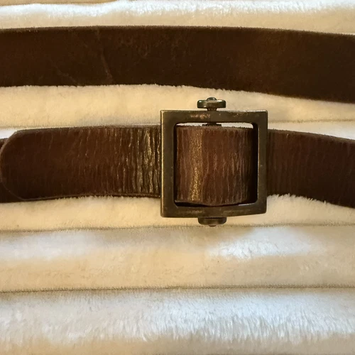 Vintage Old Nave Leather Belt Nubuck Brown 44” X 1.5 “ slide-through Lock - Picture 1 of 10