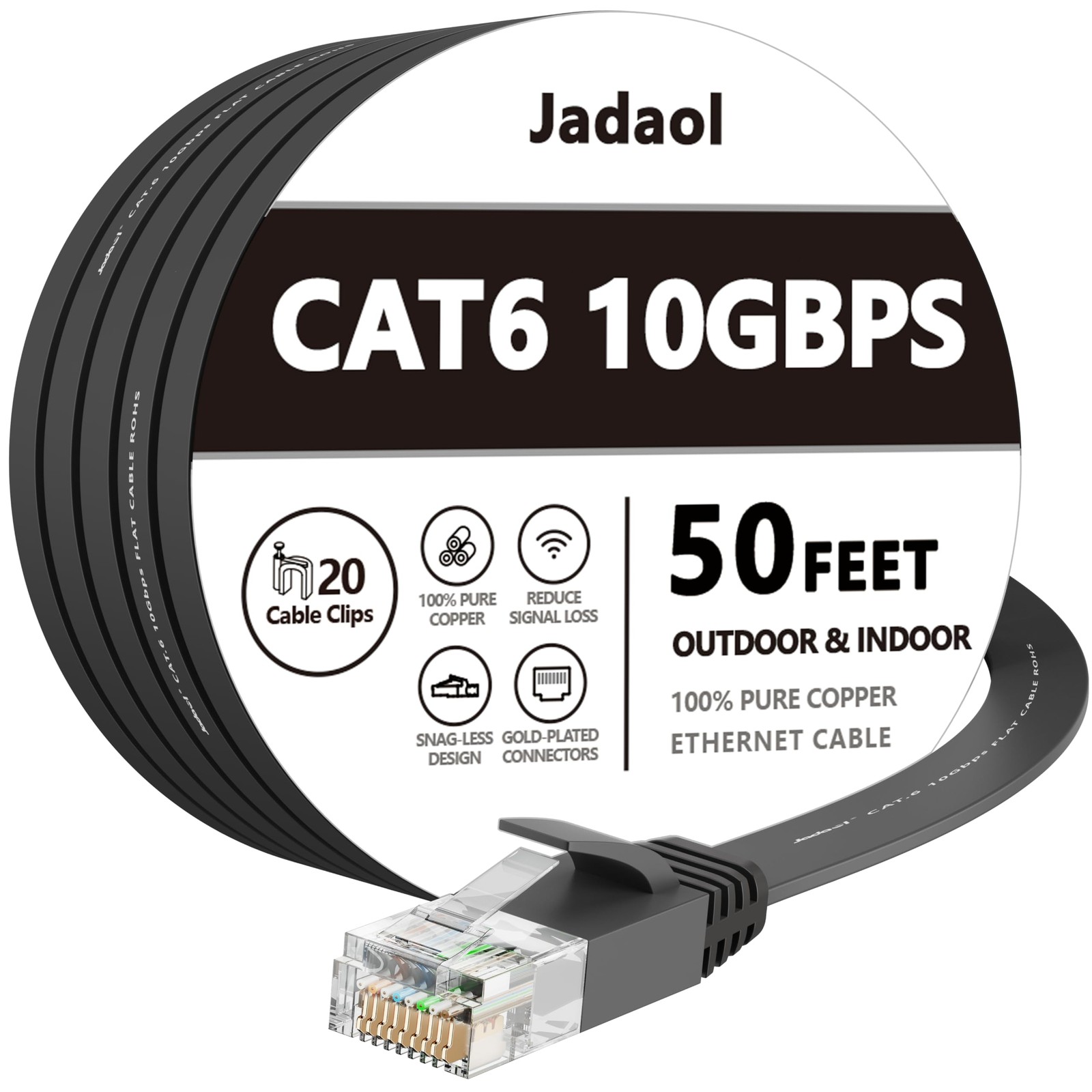 50ft Cat6 Ethernet Cable - Indoor/Outdoor, 10Gbps, Compatible with Cat8 Cat7