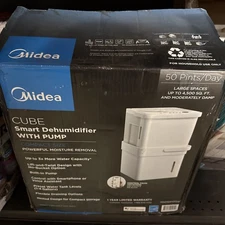 Midea 50 pt. Coverage Area 4,500 sq. ft Cube Dehumidifier in Gray with Pump