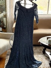 Xscape Blue Lace Formal Gown Size 12 Lace Sleeves Evening Wedding