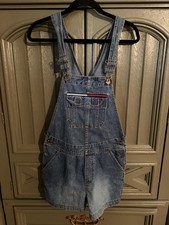 vintage Tommy Hilfiger medium-wash denim overall shorts Size s