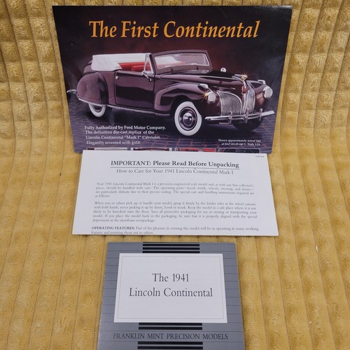1941 Lincoln Continental Mark I Franklin Mint 1:24 B11ZN22 Limited Edition #7222 - Picture 8 of 21