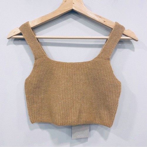 EVERLANE NWT S Tan Camel Wool Yak Blend Cropped Short Stretchy Cozy Ribbed Tank