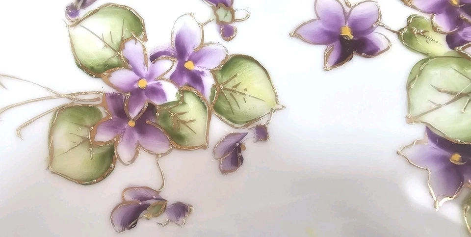 Folha de bordo antiga Nippon roxa violeta ouro 22k com miçangas pintadas à mão c-1891-1910 - Imagem 4 de 4