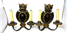 Antique Brass Double Arm Electric Candle Sconces Fixtures Art Nouveau