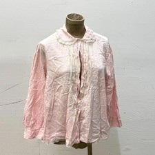 Vintage 60s 70s Pastel Pink Polka Dot Lace-Trimmed Bed Jacket