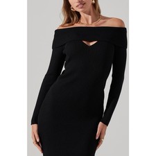 Astr The Label Off The Shoulder Cutout Long Sleeve Knit Dress Size XS Ribbed