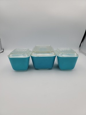 保存容器・ケース (138) Old Pyrex Refrigerator Dish 3Set 3 Vintage Pyrex Refrigerator Dish Set With Ribbed Lids Horizon