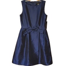 Tahari Levine Studio NWT Navy Blue Metallic Bow Front Sleeveless Dress Size 8