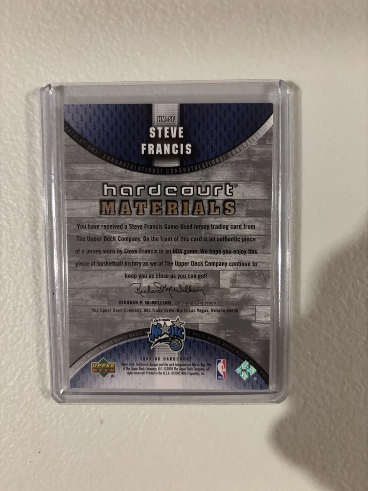 2005-06 UD Steve Francis Hardcourt Materials Game Used Jersey Patch 95/99 - Image 2 of 2