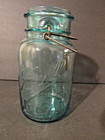 Vintage Blue Ball Ideal Mason Glass Qt Canning Jar Wire Bail Pat. July 14 1908 — photo 1
