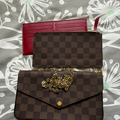 Louis Vuitton Damier Ebene Pochette Felicie Chain Crossbody Red Lining Insert