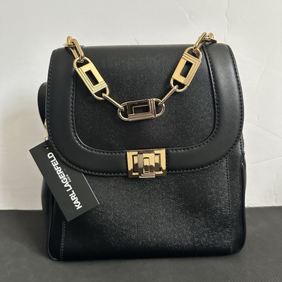 Karl Lagerfeld Paris Ivette Backpack Bag Black/Gold NEW*$398