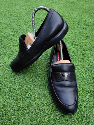 Prada Sport schwarze Nappaleder Slipper Halbschuhe, Gr. 6 UK / 39 EU #