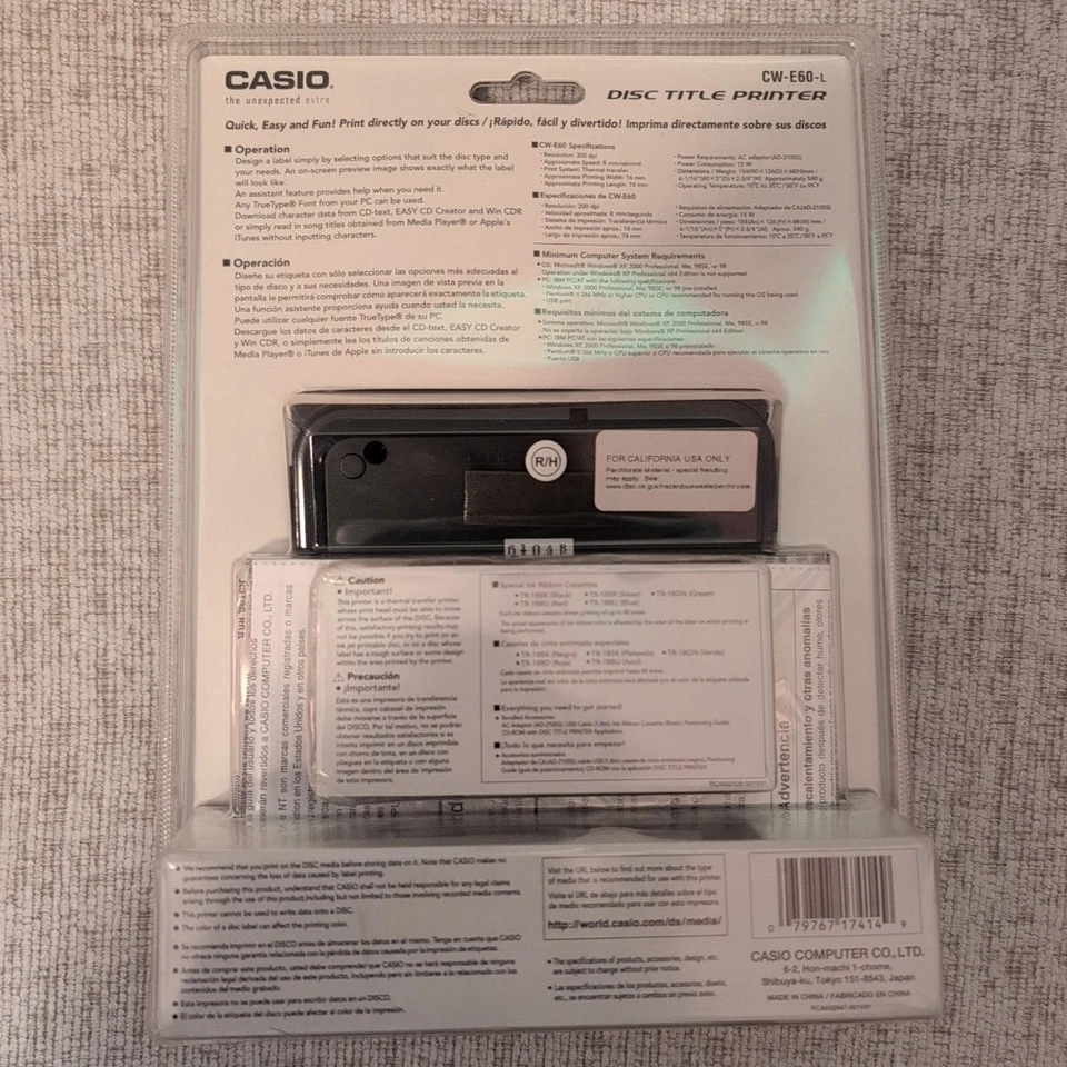 NEW Casio The Unexpected Extra Disc Title Printer Thermal for CD DVD CW-E60-L - Image 2 of 4