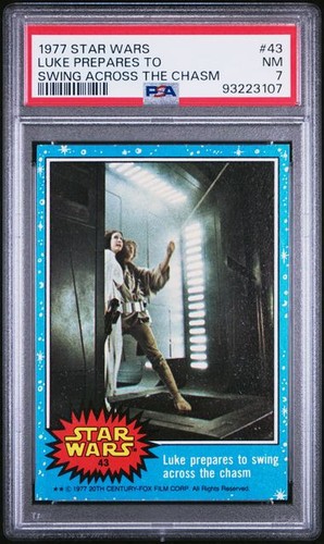 1977 Topps Star Wars #43 Luke prepares to swing across the chasm — PSA 7