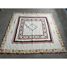Handmade Quilted Bed Blanket Throw Floral Geometric Grannycore Cream Multicolor