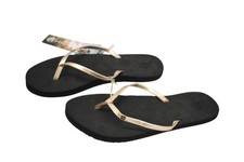 High Tide Sandals Womens Size 9 Gold Black Flip Flops Thong Beach Casual HL159GD