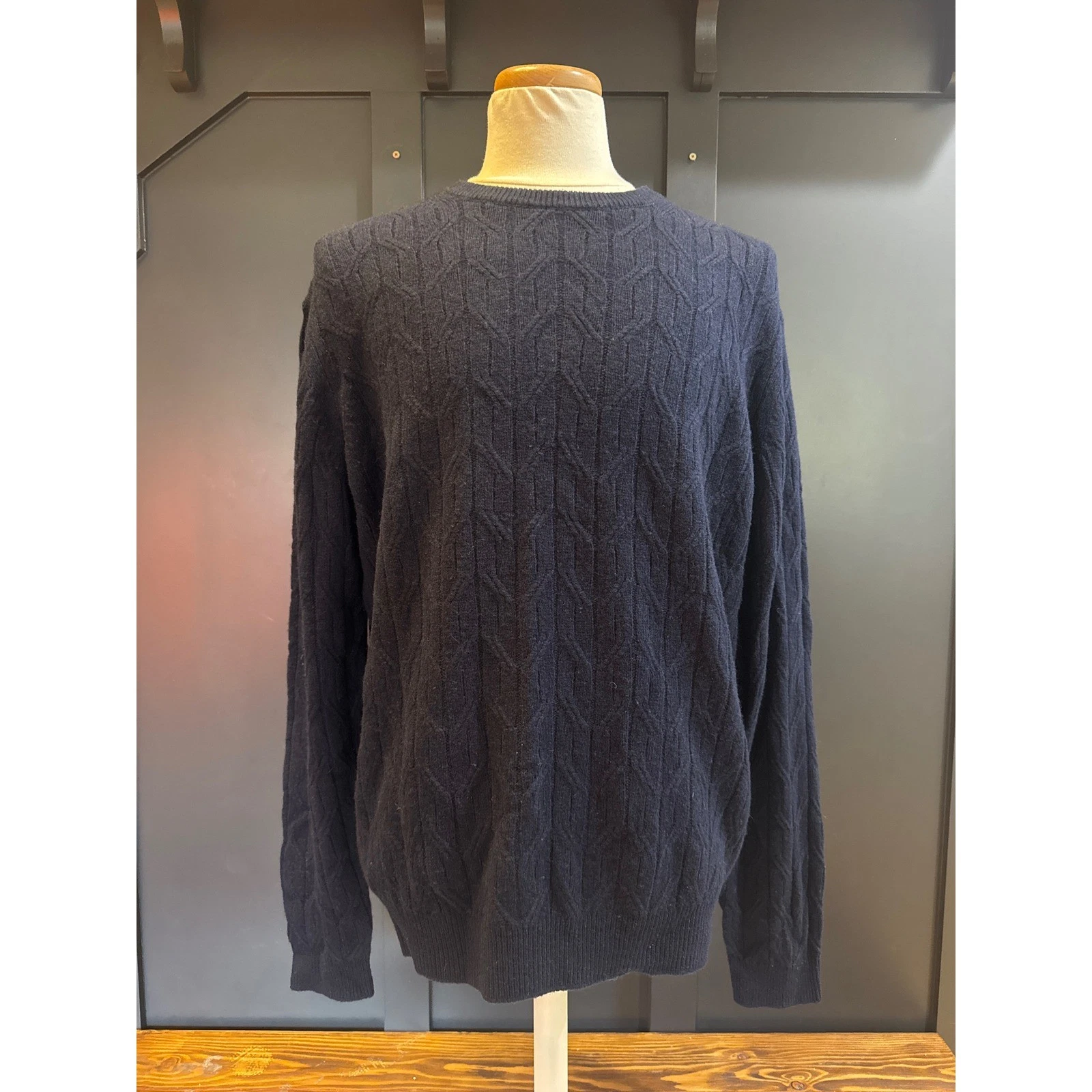 Jos A Bank Reserve Navy Blue Wool Cable Knit Sweater Mens XXL NWT $170