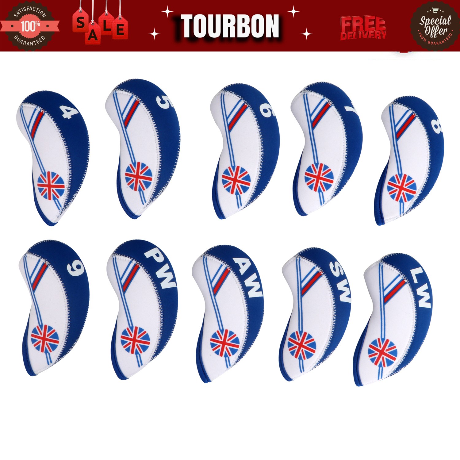 TOURBON 10PCS Golf Club Headcover Neoprene Iron Golf  Covers Special Offer UK