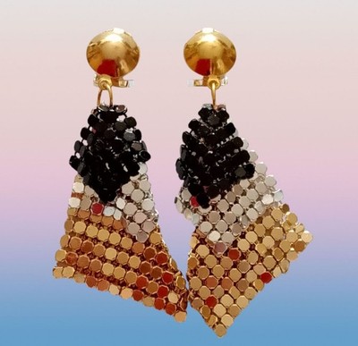 Tricolor Ohrclips Clips Ohrringe Anklipsen goldf silberf schwarz Flatter