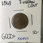 RARE INDIAN PENNY 1868 IN GOOD+ CONDITION BETTER DATE COIN    XX459