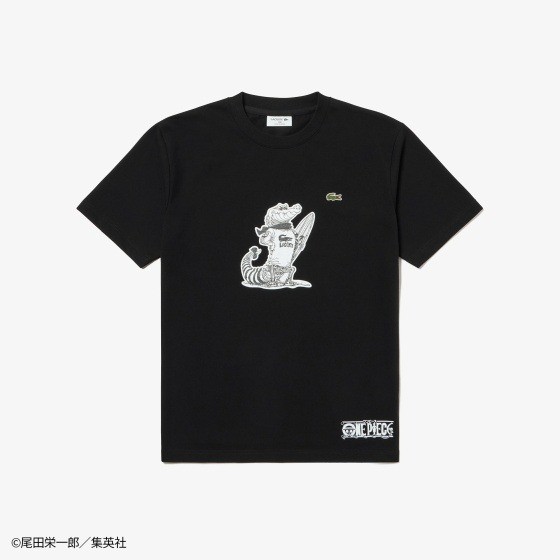 Lacoste x One Piece T-Shirt Black Graphic Print Size 6 XL Japan