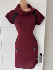 Quiz Red Black Knitted Bodycon Dress Cowl Neck Zip Detail UK 8-10 S B12