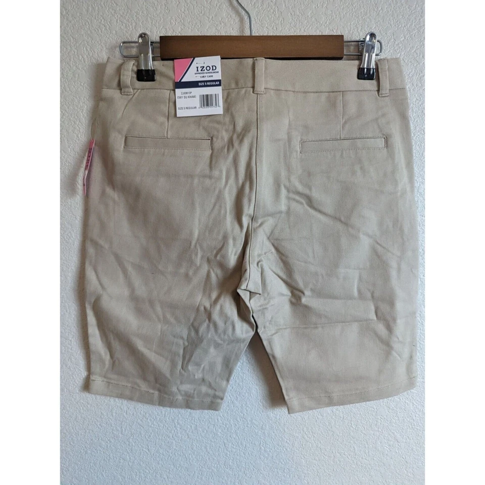 Izod Juniors Talla 5 Caqui Beige Pantalones Cortos Uniforme Escolar NUEVO Foto 2 de 3