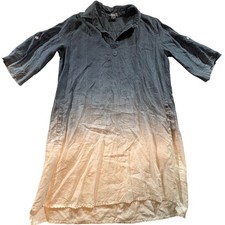 Pure Amici Linen Ombre Tunic Dress Grey White 3/4 Sleeve Pockets Womens Medium