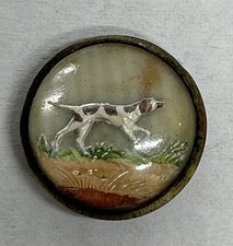 Antique Reverse Intaglio Essex Crystal Button English Pointer Dog
