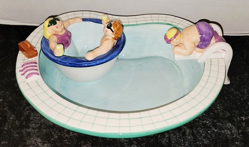 Vintage 1995 Lotus Swim Pool & Hot Tub Chip Take A Dip Serving Party Set Ceramic - 第 3/18 張圖片