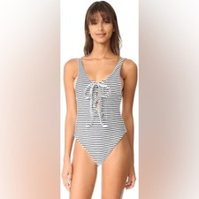 Mara Hoffman Desa Striped Terry Lace Up One Piece Swimsuit Organic Cotton Blend