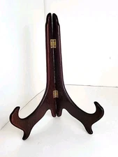 One (1) Brown Wooden Plate Stand/Photo Holder Easel - 10" H
