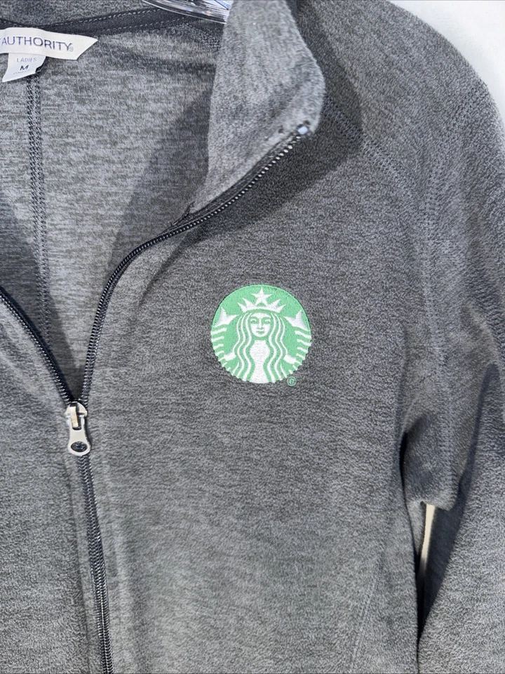 Starbucks Dark Gray Fleece Jacket Pullover Full Zip Womens Medium Pockets - Image 2 of 4