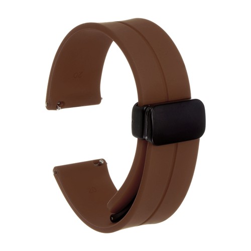 20mm Magnetic Silicone Watch Band with Black Folding Buckle, Brown - Picture 1 of 7