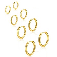 Small Gold Huggie Hoop Earrings Set for 6mm, 8mm, 10mm, 12mm, Gold/4 Pairs