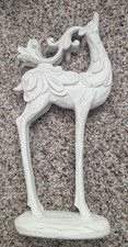 Scroll Carved Reindeer White Resin Deer Statue Elegant Christmas Decor 12 x5.5