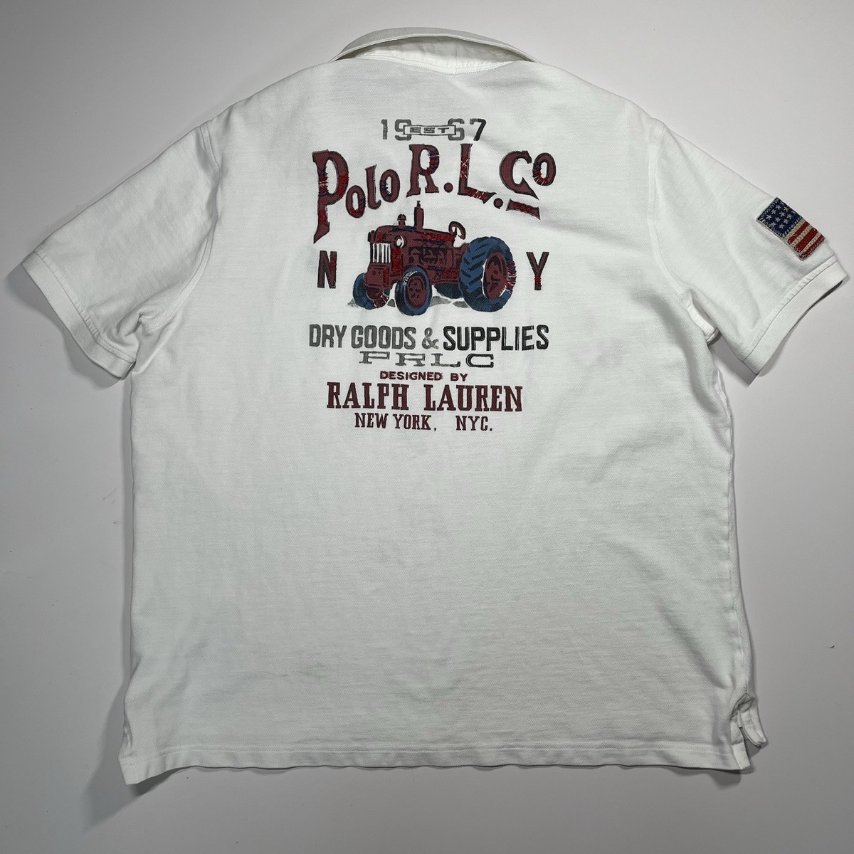 Polo Ralph Lauren Tractor Graphic Polo Shirt White L American Flag
