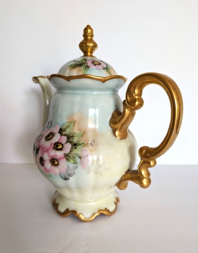 Hutschenreuther Selb Bavaria Victorian Teapot Pink Floral Gold Handpainted Signe - Picture 3 of 16