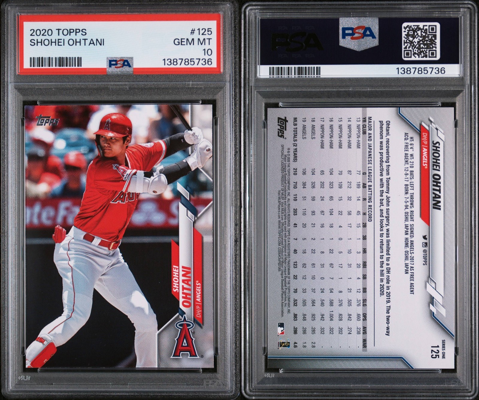 2020 TOPPS #125 SHOHEI OHTANI ANGELS PSA 10 GEM MINT view 3